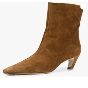 FSJ Women Square Toe Comfort Kitten Low Heel Ankle Boot Pull On Bootie Brown