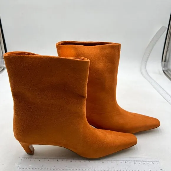 FSJ Women Square Toe Comfort Kitten Low Heel Ankle Boot Pull On Bootie Brown