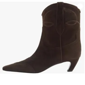 FSJ Women Square Toe  Kitten Low Heel Ankle Boot Pull On Bootie Brown Winter