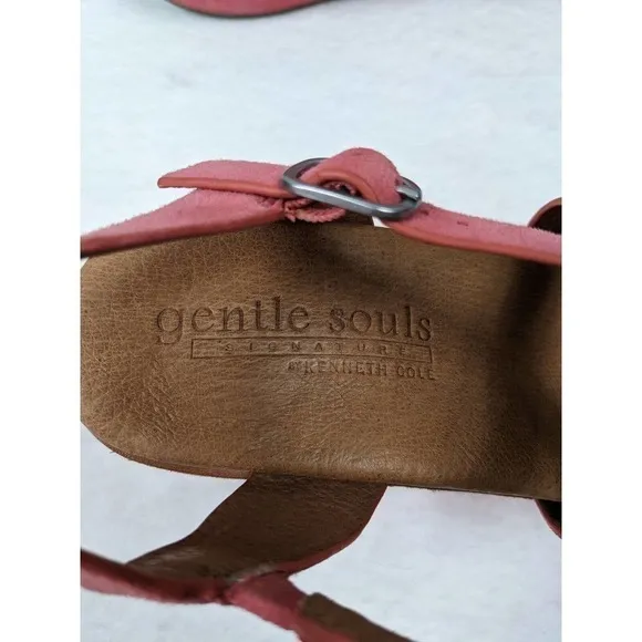 Gentle Souls Judi Wedge Heeled Sandals Platform Salmon Peach Fuzz 8.5 Arch