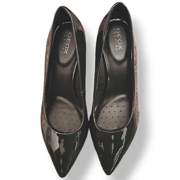 Geox Women Green Patent Leather Heel Pump Shoes 38 US 7.5