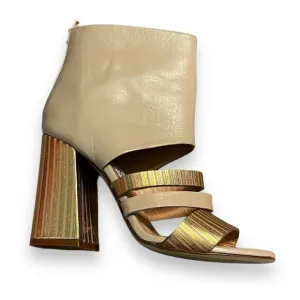 Giampaolo Viozzi Strappy Shootie Sandals High Chunk Heel Taupe Gold  EU37/US 7