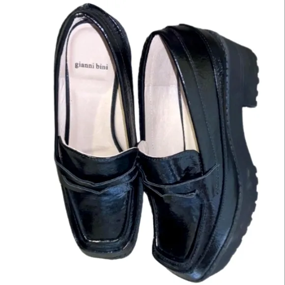 GIANNI BINI Avivatwo Patent Chunky Lug Platform Loafers NWT