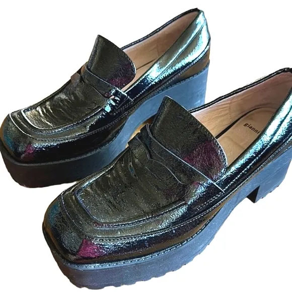 GIANNI BINI Avivatwo Patent Chunky Lug Platform Loafers NWT