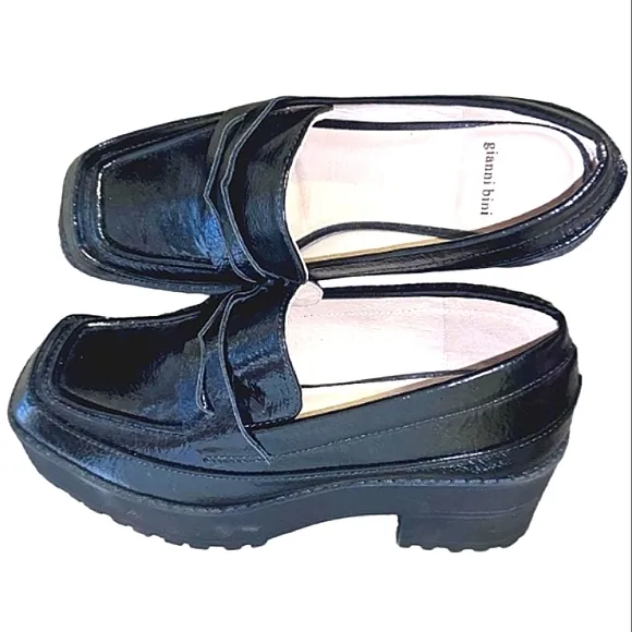 GIANNI BINI Avivatwo Patent Chunky Lug Platform Loafers NWT