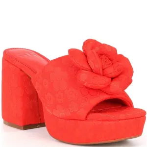 Gianni Bini Red Rosette Flower Mule Heels 9.5 Block Heel Wedding Party Shoes