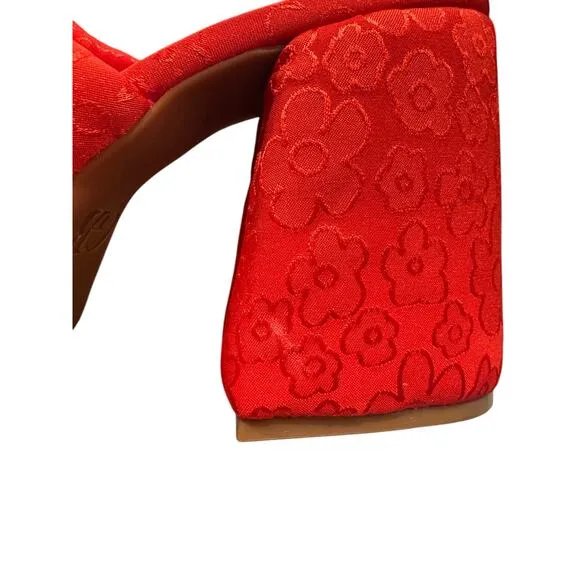Gianni Bini Red Rosette Flower Mule Heels 9.5 Block Heel Wedding Party Shoes