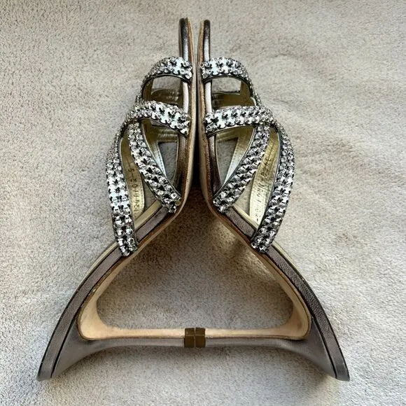 Gina Swarovski® Crystal Gold Cross Strappy High Stiletto Heeled Sandals Women 5