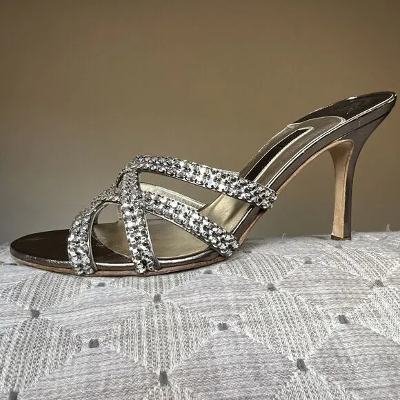Gina Swarovski® Crystal Gold Cross Strappy High Stiletto Heeled Sandals Women 5