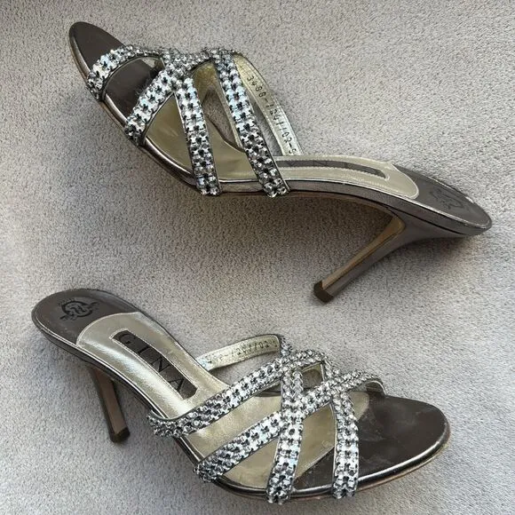 Gina Swarovski® Crystal Gold Cross Strappy High Stiletto Heeled Sandals Women 5