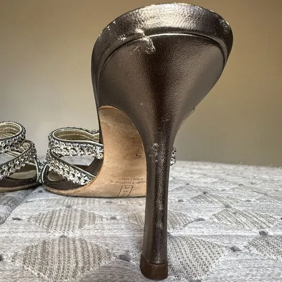 Gina Swarovski® Crystal Gold Cross Strappy High Stiletto Heeled Sandals Women 5