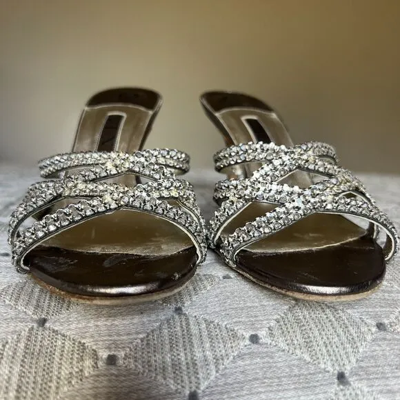 Gina Swarovski® Crystal Gold Cross Strappy High Stiletto Heeled Sandals Women 5