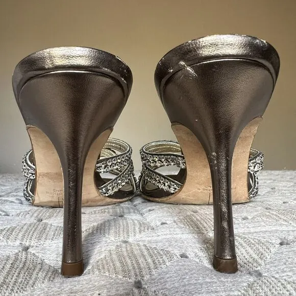 Gina Swarovski® Crystal Gold Cross Strappy High Stiletto Heeled Sandals Women 5