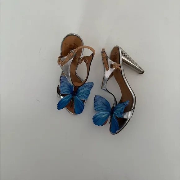 Giuseppe ZANOTTI heels sandals shoes blue butterfly white orchid size 36 6 Y2K