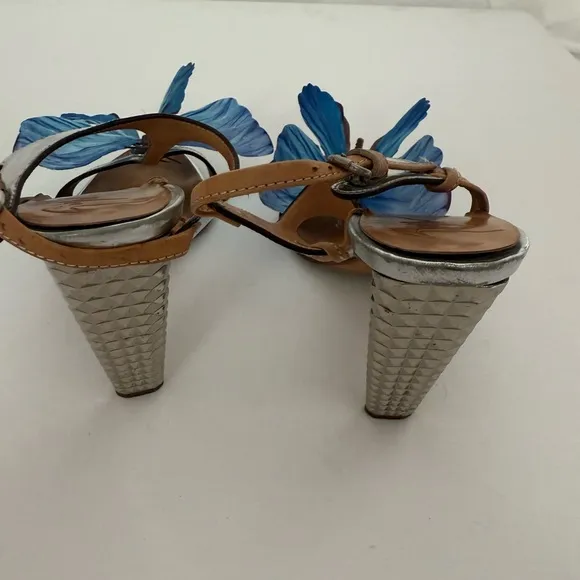 Giuseppe ZANOTTI heels sandals shoes blue butterfly white orchid size 36 6 Y2K