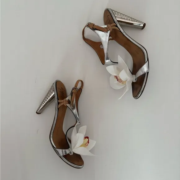 Giuseppe ZANOTTI heels sandals shoes butterfly white orchid size 36 6 Y2K