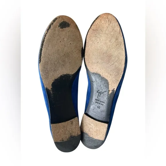 Giuseppe Zanotti Royal Blue and Gold Horn Dalila Suede Loafers Sz:40