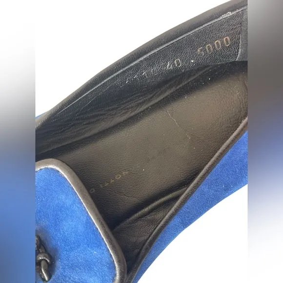 Giuseppe Zanotti Royal Blue and Gold Horn Dalila Suede Loafers Sz:40
