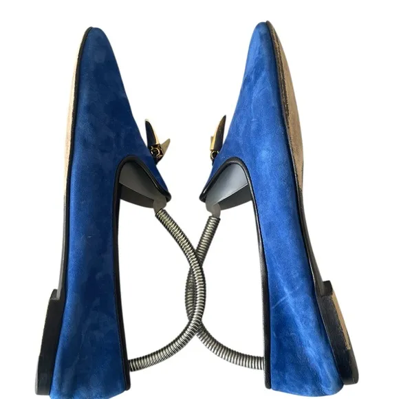 Giuseppe Zanotti Royal Blue and Gold Horn Dalila Suede Loafers Sz:40