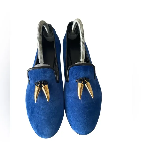 Giuseppe Zanotti Royal Blue and Gold Horn Dalila Suede Loafers Sz:40