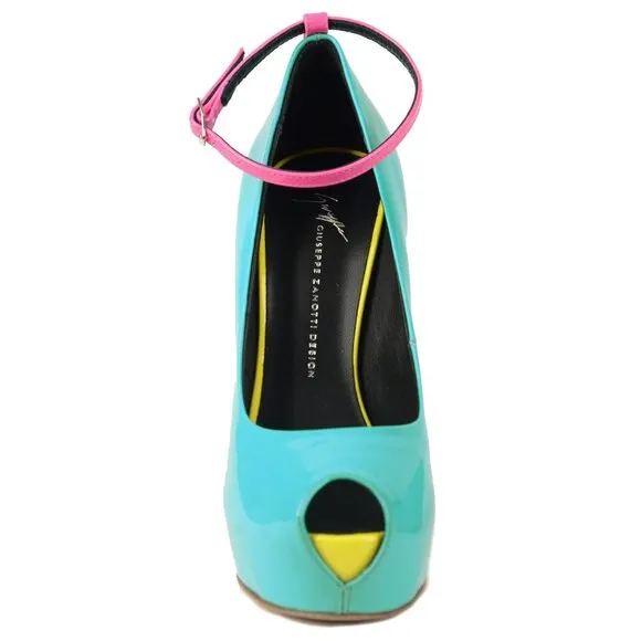 GIUSEPPE ZANOTTI SHOES NEON COLORBLOCK PLATFORM OPEN TOE PUMP sz 36.5 6.5