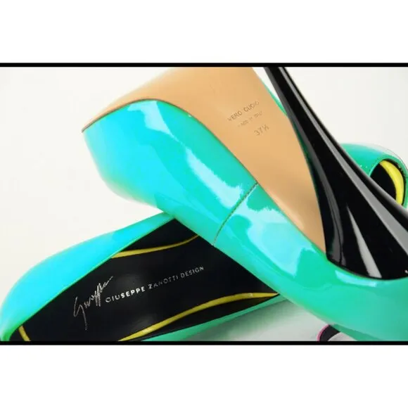 GIUSEPPE ZANOTTI SHOES NEON COLORBLOCK PLATFORM OPEN TOE PUMP sz 36.5 6.5