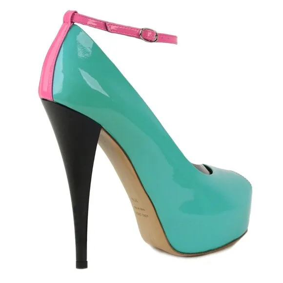 GIUSEPPE ZANOTTI SHOES NEON COLORBLOCK PLATFORM OPEN TOE PUMP sz 36.5 6.5