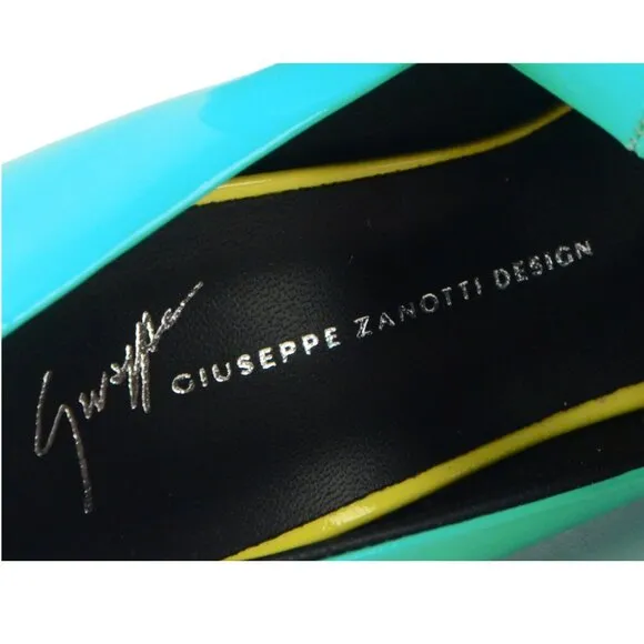 GIUSEPPE ZANOTTI SHOES NEON COLORBLOCK PLATFORM OPEN TOE PUMP sz 36.5 6.5