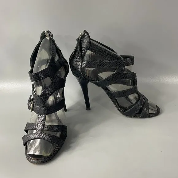 Giusuppe Zanotti Black python Gladiator Strappy Heels Sandals, Size 38.5