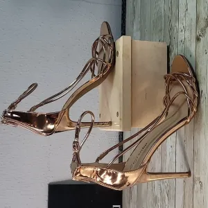 Gold Zigi‎ Soho Blaker Strappy Sexy Heeled Sandals with Zipper 4&quot; Heel Shoes