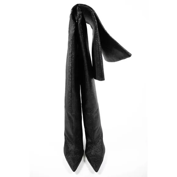 Good American Black Glitter Thigh High Over The Knee Boots Women Size 6 Heels