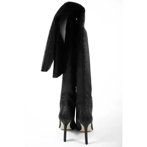 Good American Black Glitter Thigh High Over The Knee Boots Women Size 6 Heels