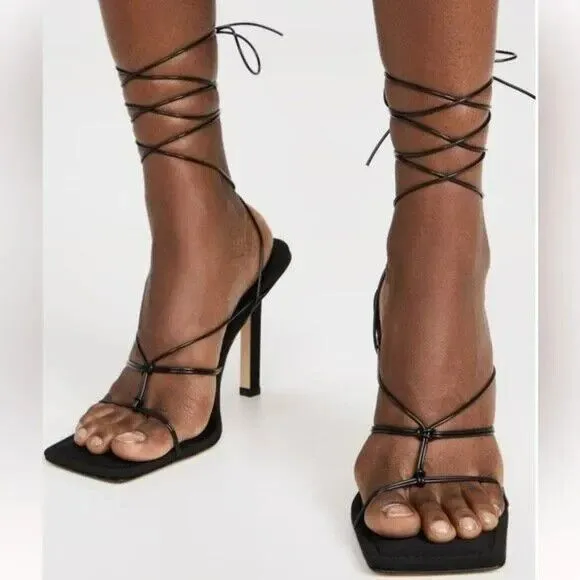 Good American Black Strappy Neoprene Ultra High Heel Womens Size 8.5 NIB