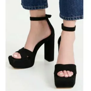 GOOD AMERICAN black suede platform sandals size 9, new in box