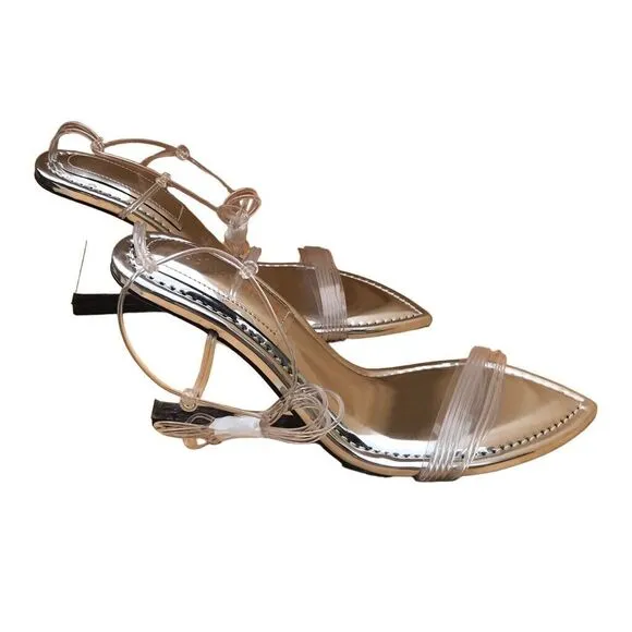 Good American Cinderella Wedge Silver Strap Sandal Size 6.5 NEW IN BOX GA080V-X
