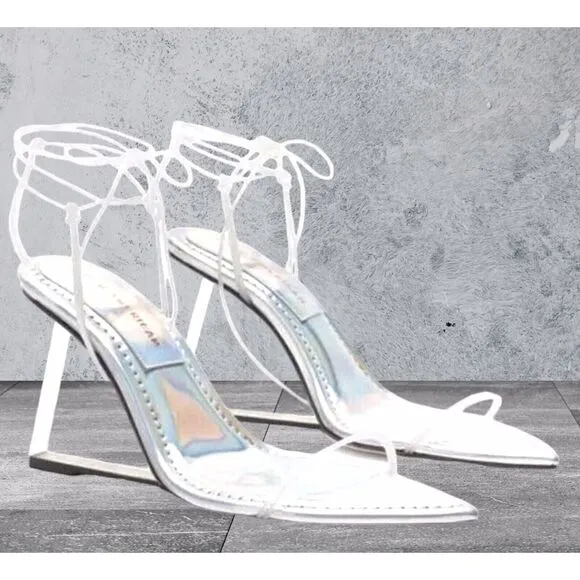 Good American Cinderella Wedge Silver Strap Sandal Size 6.5 NEW IN BOX GA080V-X