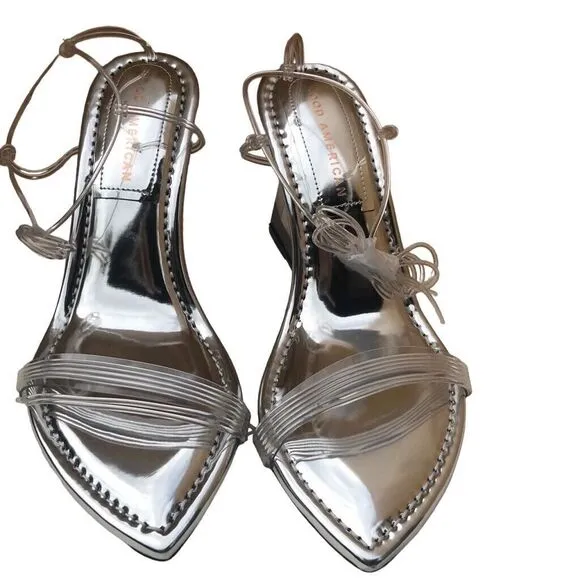 Good American Cinderella Wedge Silver Strap Sandal Size 6.5 NEW IN BOX GA080V-X