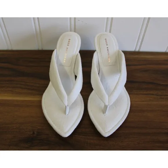 Good American Clear Wedge Sandals‎ White Terry Women’s SIZE 9 GA077T-X NEW