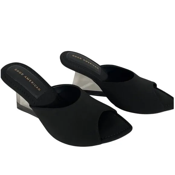 Good American Clear Wedge Sandal Neoprene Open Toe, 8.5 Slip On, GA368N-X, NWT