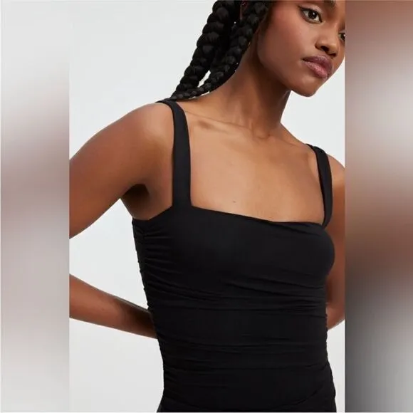 GOOD AMERICAN NWT SLINKY JERSEY MAXI TANK DRESS IN BLACK SIZE XS