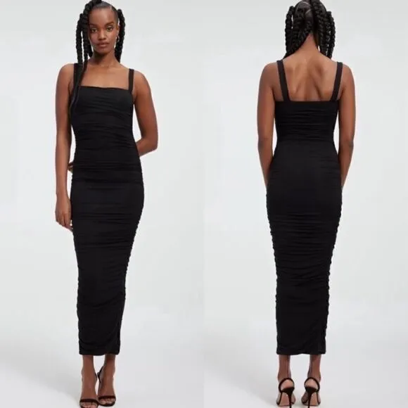 GOOD AMERICAN NWT SLINKY JERSEY MAXI TANK DRESS IN BLACK SIZE XS