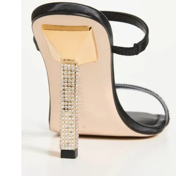 Good American Satin Rhinestone Sandals strappy bling 6.5 black NEW NIB