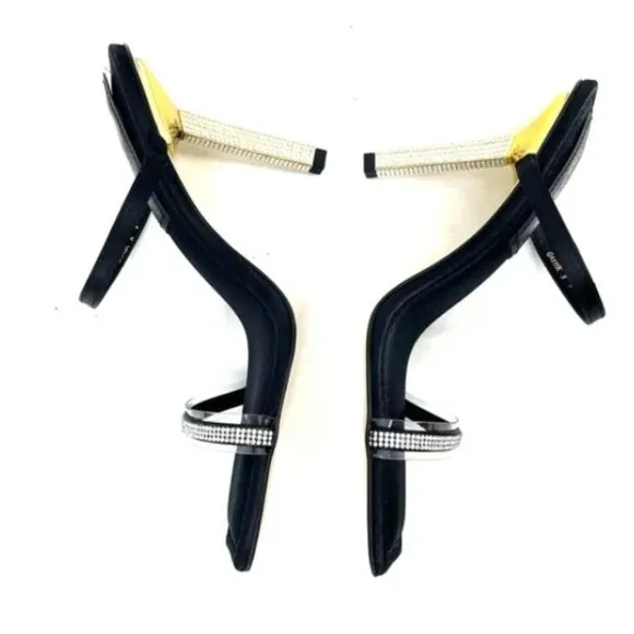 Good American Satin Rhinestone Sandals strappy bling 6.5 black NEW NIB