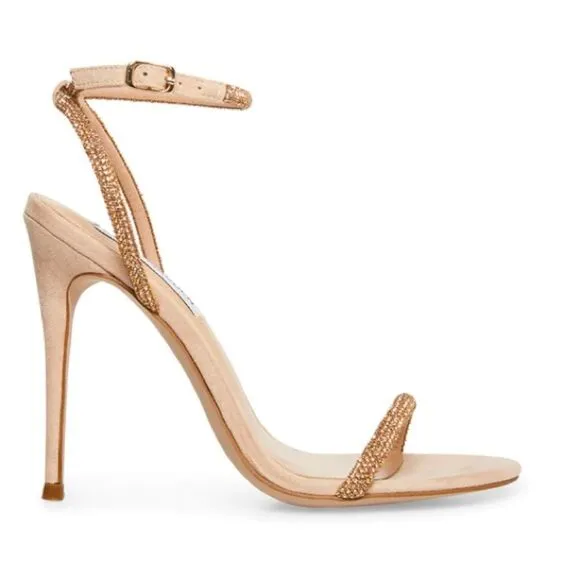 Gorgeous jeweled strappy sandals gold with encrusted jewels straps. 4 inch heel