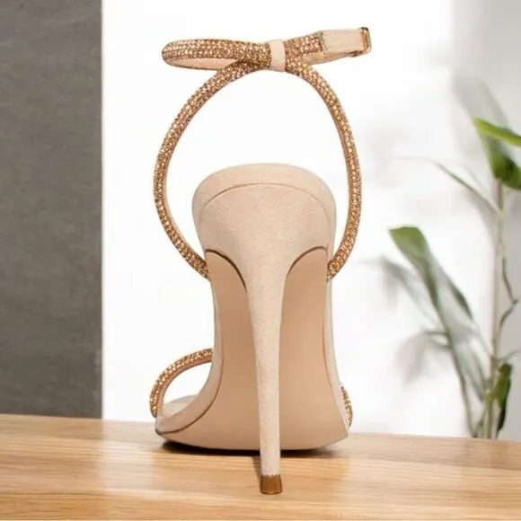 Gorgeous jeweled strappy sandals gold with encrusted jewels straps. 4 inch heel