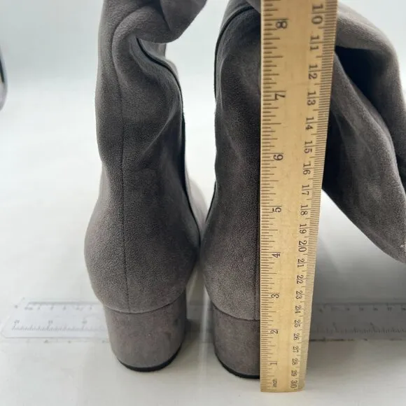 Grey Women Almond Toe Knee High Boots with Partial Zipper Stretchy Long Boot