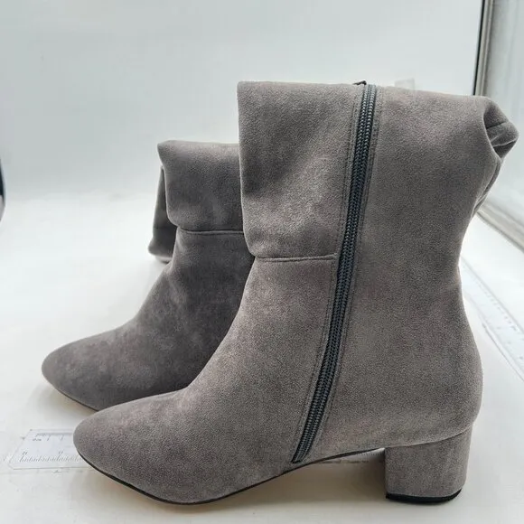 Grey Women Almond Toe Knee High Boots with Partial Zipper Stretchy Long Boot