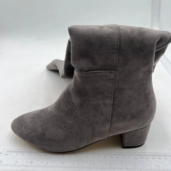Grey Women Almond Toe Knee High Boots with Partial Zipper Stretchy Long Boot