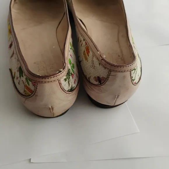 GUCCI Floral Canvas Flats Bamboo Horsebit Sz 7