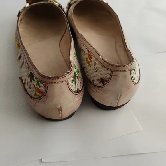 GUCCI Floral Canvas Flats Bamboo Horsebit Sz 7